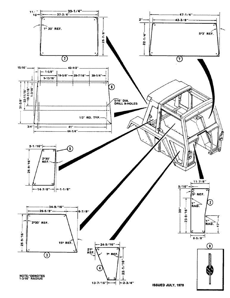 Схема запчастей Case IH 1570 - (284) - CAB, GLASS (09) - CHASSIS/ATTACHMENTS