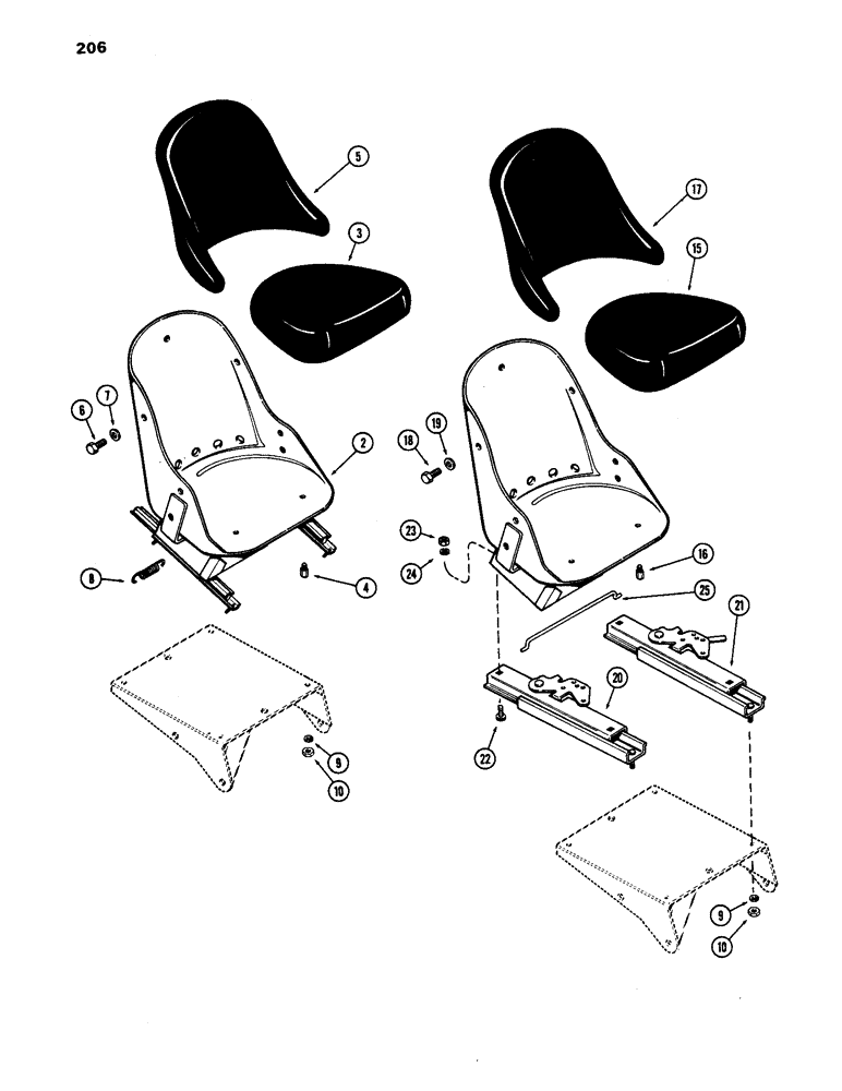 Схема запчастей Case IH 1170 - (206) - BUCKET SEAT (09) - CHASSIS/ATTACHMENTS