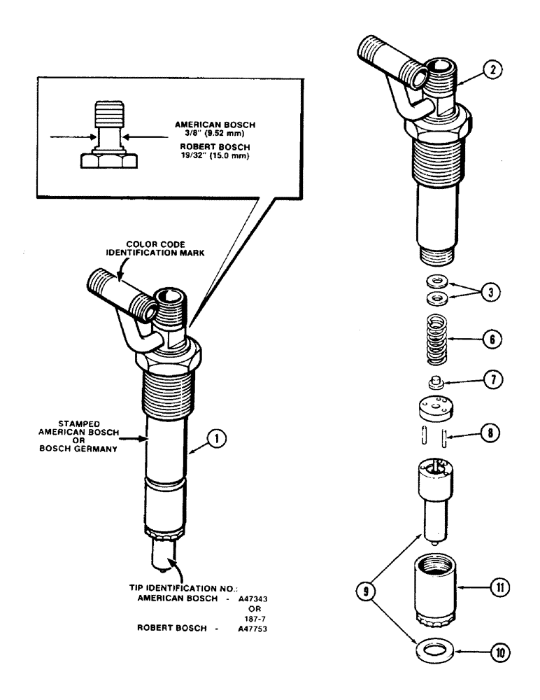 Схема запчастей Case IH 2090 - (3-54) - FUEL INJECTOR NOZZLE, 504BD DIESEL ENGINE, BLUE COLOR CODE INDENTIFICATION (03) - FUEL SYSTEM