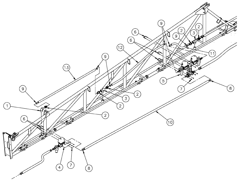 Схема запчастей Case IH SPX3320 - (09-061) - BOOM PLUMBING GROUP, 6 SEC MID, LH Liquid Plumbing