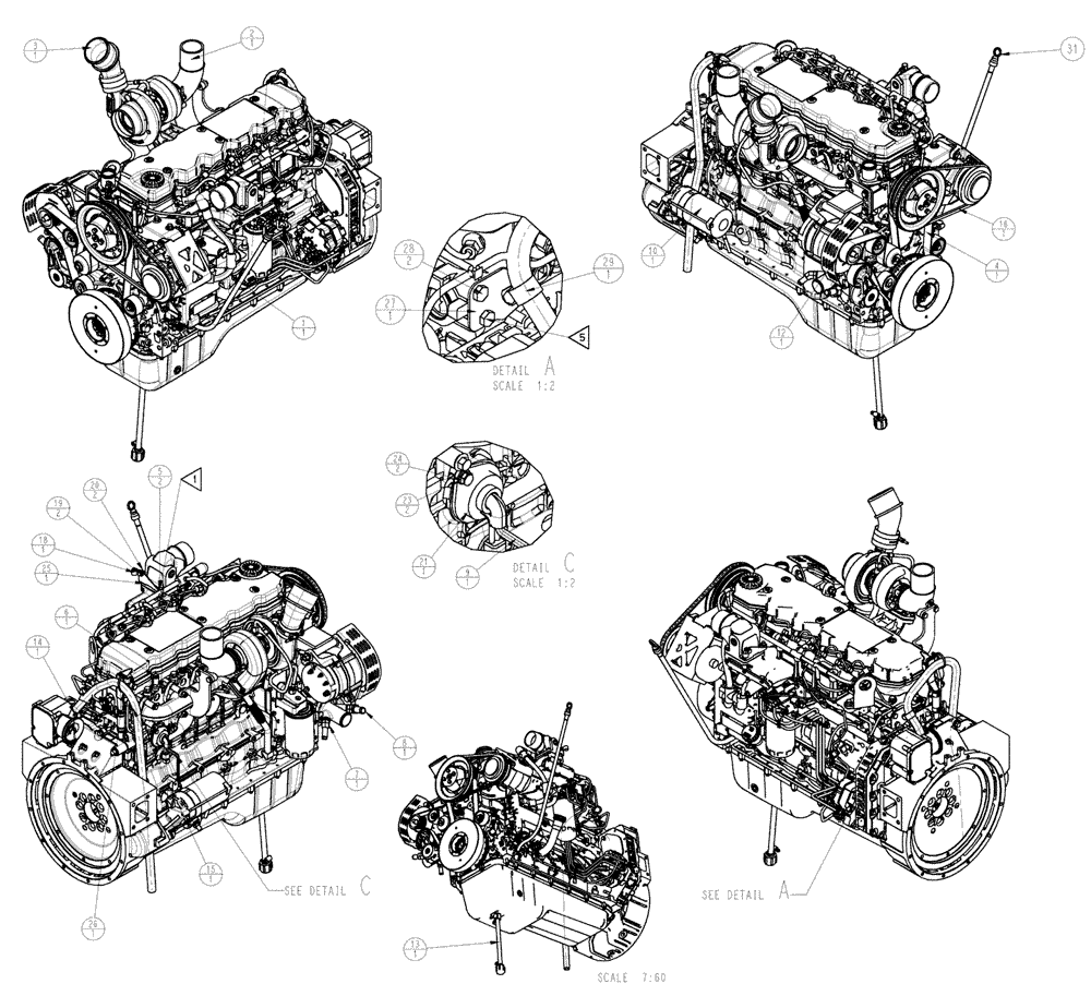 Схема запчастей Case IH SPX3320 - (03-001) - ENGINE GROUP (01) - ENGINE