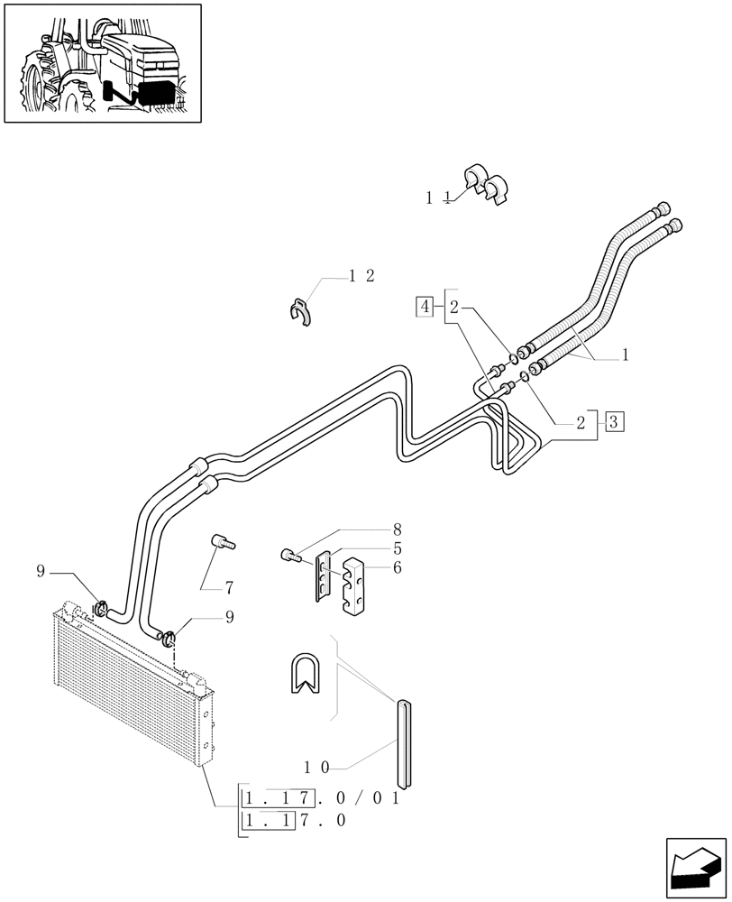 Схема запчастей Case IH MAXXUM 100 - (1.29.7/04[01]) - TRANSMISSION 24X24 HI-LO - OIL COOLER PIPES (VAR.330282) (03) - TRANSMISSION