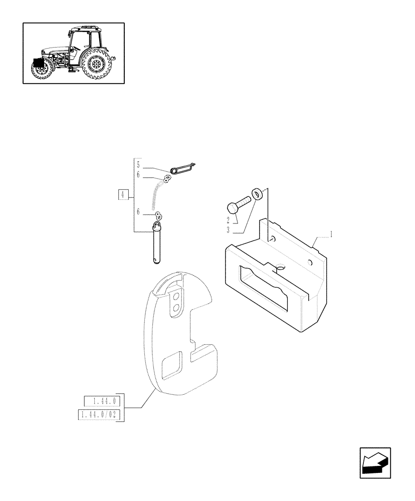 Схема запчастей Case IH JX1085C - (1.44.0/01) - (VAR.225) FRONT WEIGHT CARRIER WITH INTEGRATED TOW HOOK (04) - FRONT AXLE & STEERING