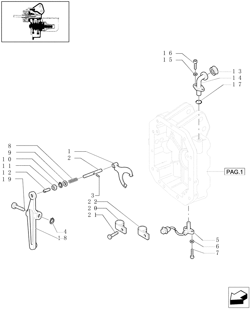 Схема запчастей Case IH MXU110 - (1.80.1/02[03]) - (VAR.807) POWER TAKE-OFF 540/1000 RPM (NA) - LEVER AND FORK (07) - HYDRAULIC SYSTEM