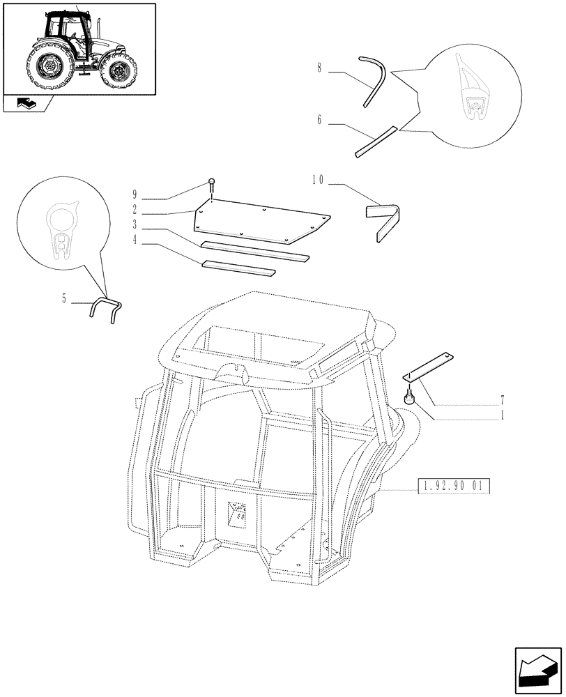 Схема запчастей Case IH FARMALL 70 - (1.92.90[02]) - CAB FRAME - INSULATION (10) - OPERATORS PLATFORM/CAB