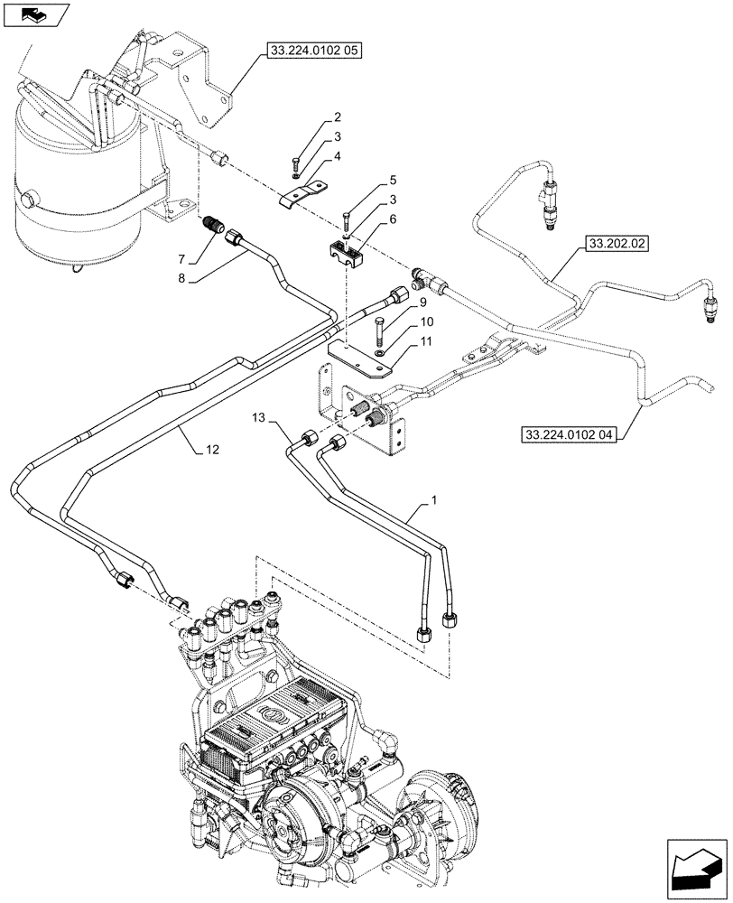 Схема запчастей Case IH PUMA 185 - (33.224.0102[03]) - ABS SYSTEM - PNEUMATIC TRAILER BRAKE - PIPES FROM EBM (VAR.743922) (33) - BRAKES & CONTROLS