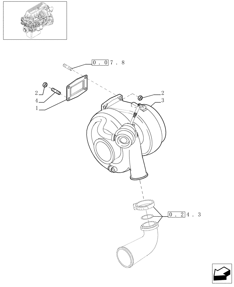 Схема запчастей Case IH F3AE0684G B004 - (0.24.0[01]) - TURBOCHARGER & RELATED PARTS (504053487) 