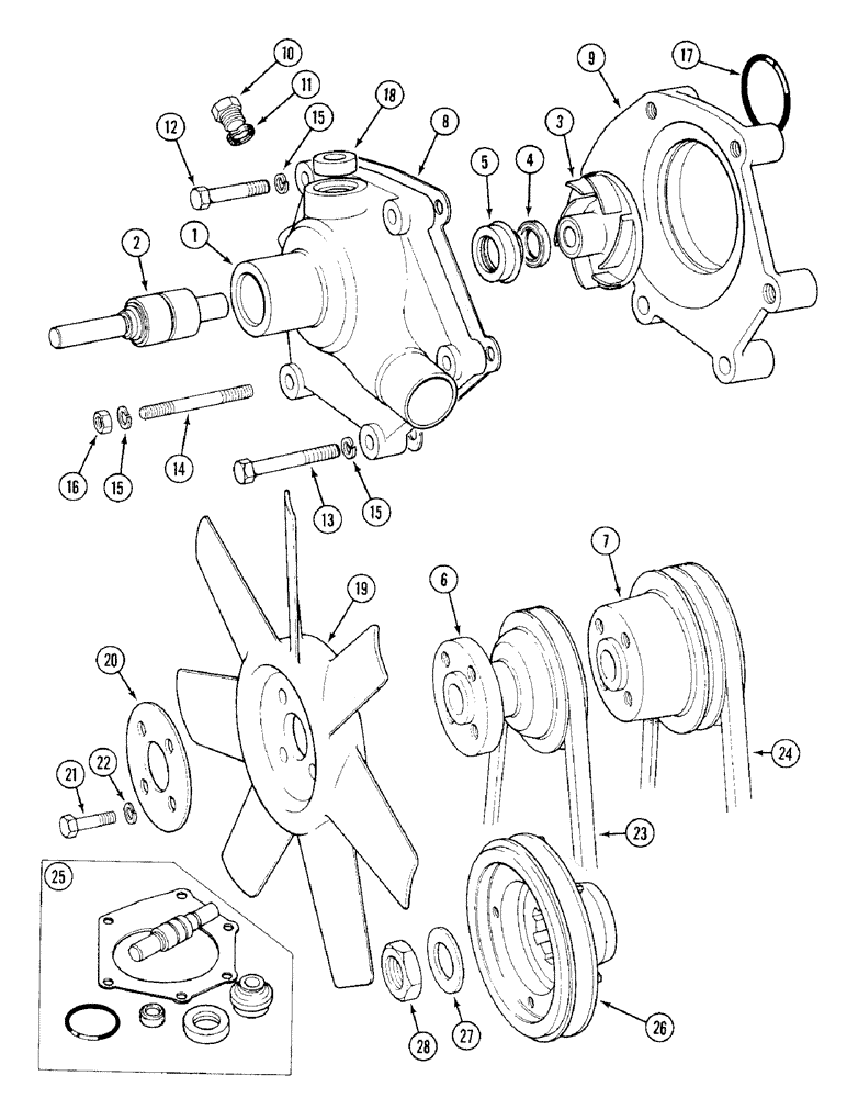 Схема запчастей Case IH 1394 - (2-04) - WATER PUMP AND FAN (02) - ENGINE