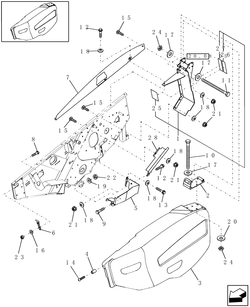 Схема запчастей Case IH HDX182 - (20.08.03) - SHIELDING, LH (90) - PLATFORM, CAB, BODYWORK AND DECALS