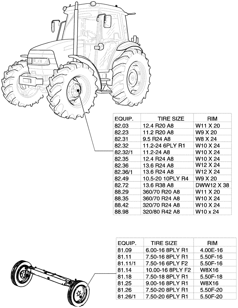Схема запчастей Case IH JX80 - (80.00[01]) - SEC. 11 - TRACTION (11) - WHEELS/TRACKS