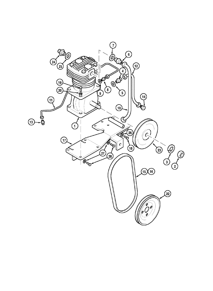 Схема запчастей Case IH MX120 - (07-14) - PNEUMATIC TRAILER BRAKE COMPRESSOR AND MOUNTING (07) - BRAKES