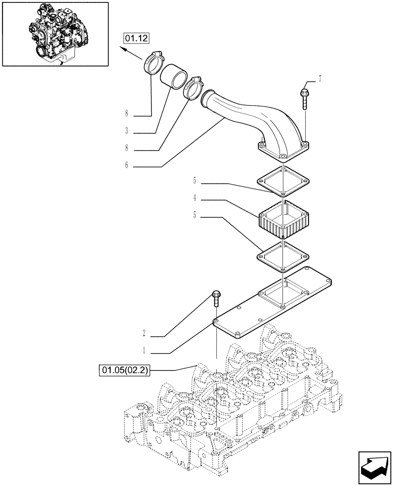 Схема запчастей Case IH WDX1002S - (01.06[02.2]) - INTAKE MANIFOLD (01) - ENGINE