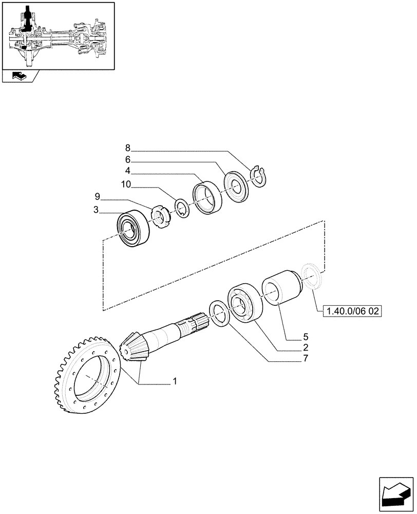 Схема запчастей Case IH PUMA 195 - (1.40.0/06[01]) - FRONT AXLE - BEVEL GEAR PAIR (04) - FRONT AXLE & STEERING