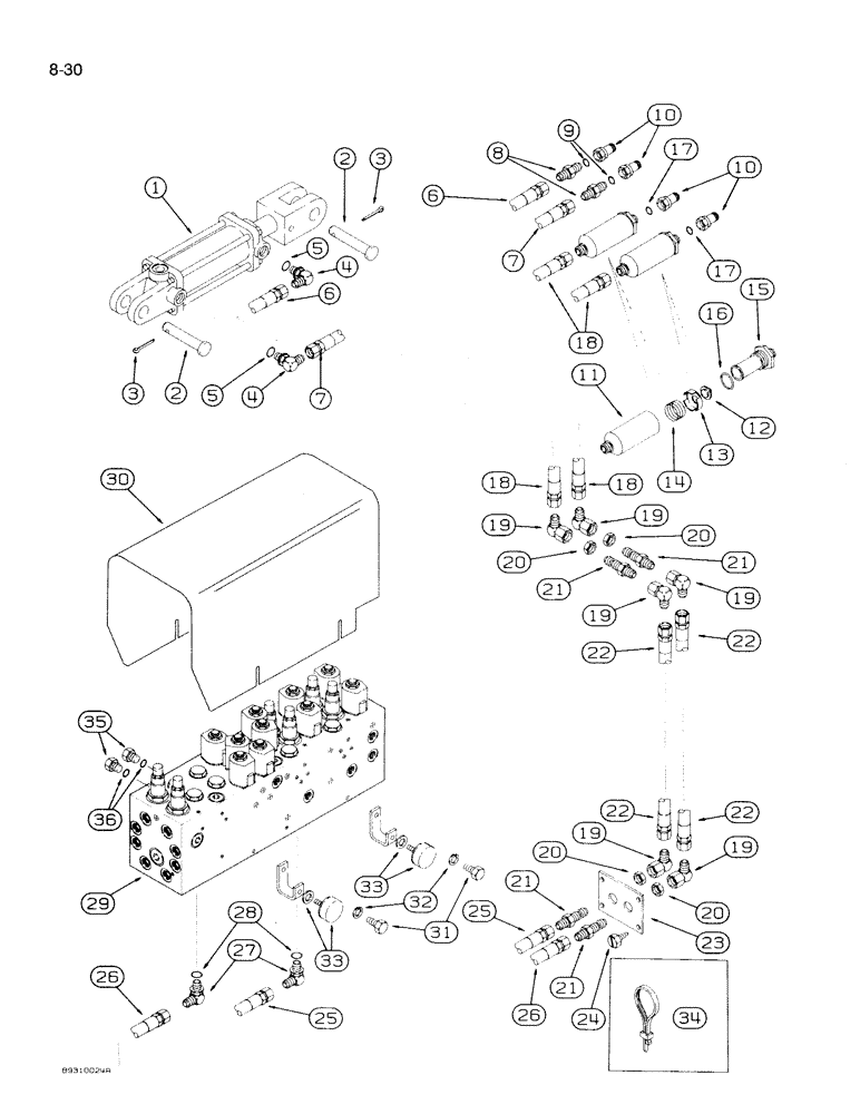 Схема запчастей Case IH 950 - (8-030) - TRACTOR TO PLANTER HYDRAULIC SYSTEM, HYDRAULIC VALVE BLOCK MOUNTING, 24 ROW NARROW, FRONT FOLD (08) - HYDRAULICS