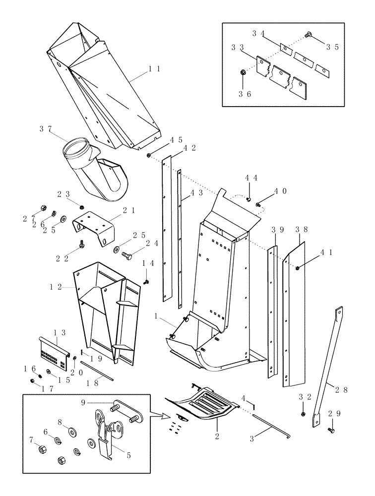 Схема запчастей Case IH 635 - (74.141.06) - DRUM OUTLETS, REAR, 6 ROW NARROW, NO. 4 (74) - CLEANING