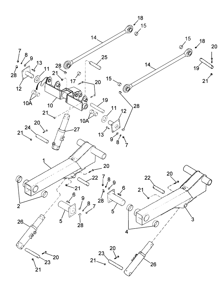 Схема запчастей Case IH 420 TIER 3 - (09A-33) - DRUM LIFT ARMS - 5 ROW NARROW AND 4 ROW NARROW (13) - PICKING SYSTEM