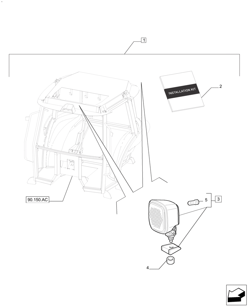 Схема запчастей Case IH FARMALL 125A - (88.100.55[02]) - DIA KIT REAR OR FRONT WORKING LIGHTS - W/CAB (88) - ACCESSORIES