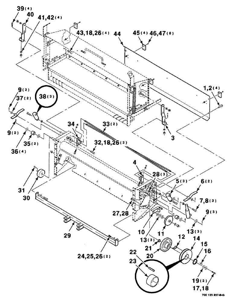 Схема запчастей Case IH 8455T - (9-64) - MESH WRAP BOX AND ROLLER DRIVE ASSEMBLIES, SERIAL NUMBER CFH0084571 AND LATER Decals & Attachments