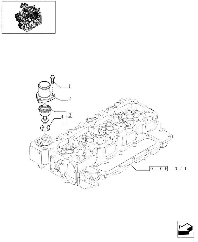 Схема запчастей Case IH MXU125 - (0.32.6/01) - THERMOSTAT ENGINE COOLING SYSTEM (01) - ENGINE