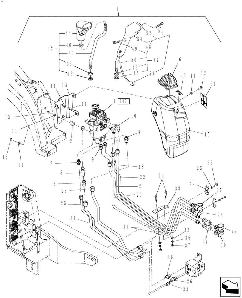 Схема запчастей Case IH DX40 - (07.15.01) - TWO FUNCTION MID-MOUNT HYDRAULIC CONTROL VALVE KIT - 710440106 GEAR & 710330046 HST (07) - HYDRAULIC SYSTEM