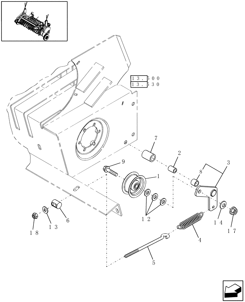 Схема запчастей Case IH RBX562 - (13.440) - 1.8M WIDE PICKUP, PICKUP DRIVE IDLER, STUFFER FEEDER (13) - FEEDER