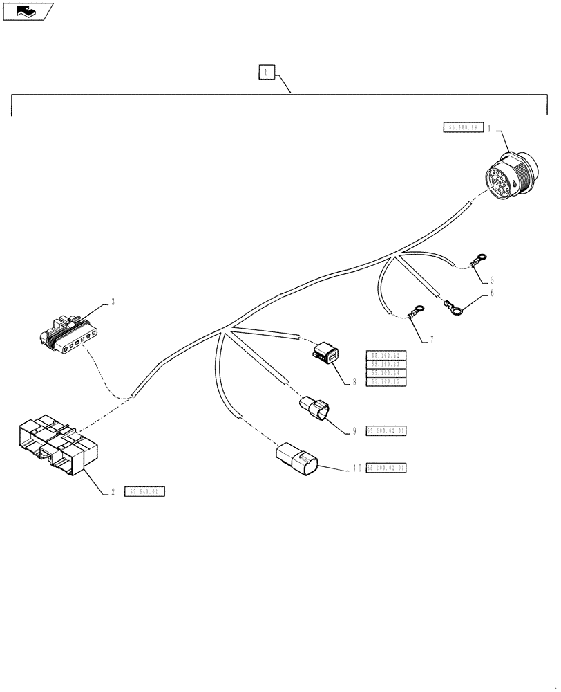 Схема запчастей Case IH TITAN 3030 - (55.100.16) - TRANSMISSION HARNESS, CAB (55) - ELECTRICAL SYSTEMS