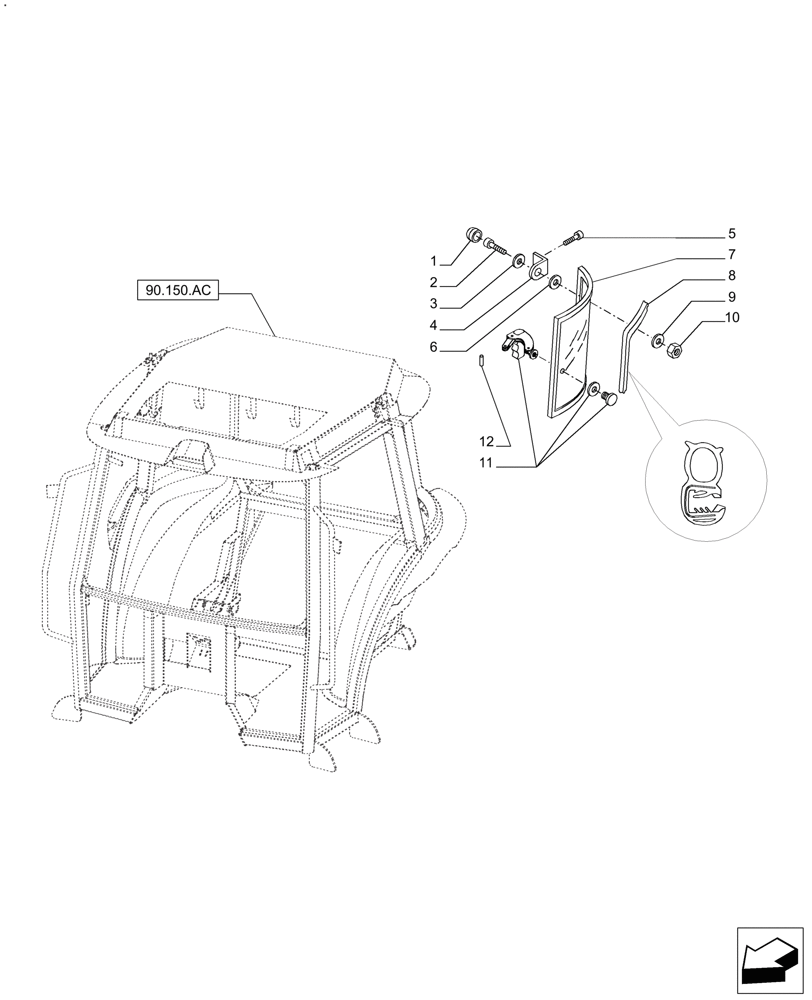 Схема запчастей Case IH FARMALL 125A - (90.456.AZ) - CAB SIDE GLASS (90) - PLATFORM, CAB, BODYWORK AND DECALS