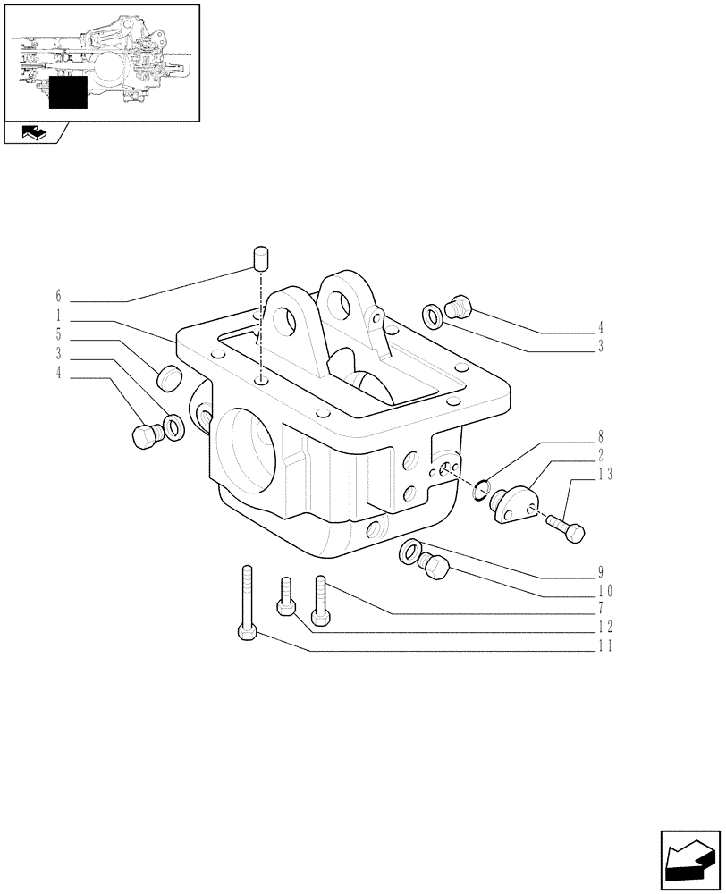 Схема запчастей Case IH FARMALL 60 - (1.33.0) - TRANSMISSION BOXES AND COVERS - 4WD (04) - FRONT AXLE & STEERING