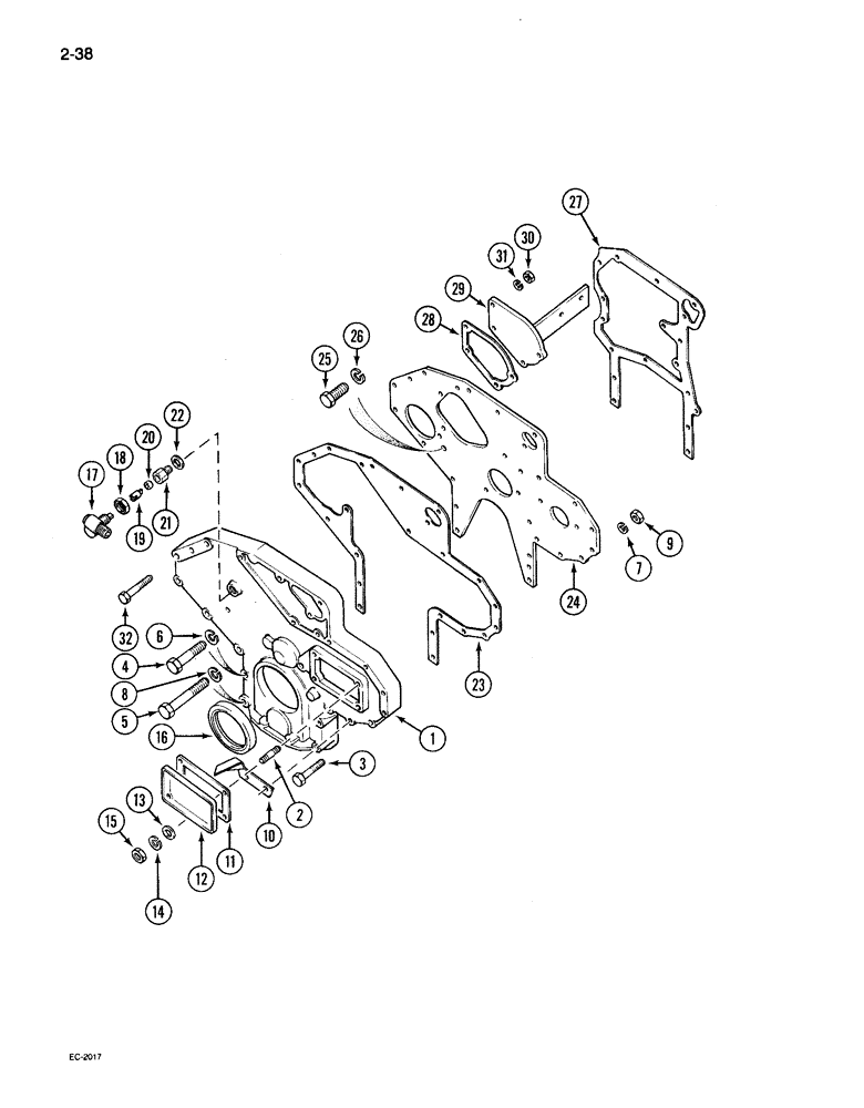 Схема запчастей Case IH 495 - (2-038) - CYLINDER BLOCK FRONT COVER (02) - ENGINE