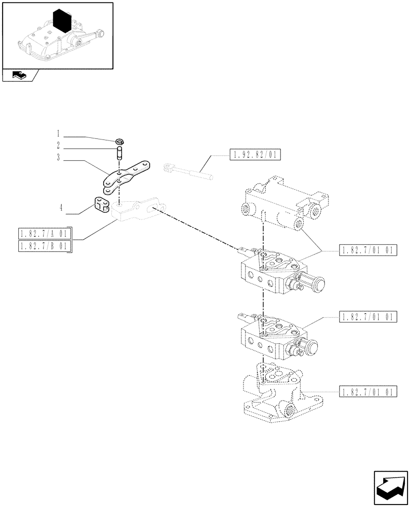 Схема запчастей Case IH FARMALL 85N - (1.82.7/01[02]) - 2 REAR REMOTES FOR EDC - RELATED PARTS - W/CAB (07) - HYDRAULIC SYSTEM