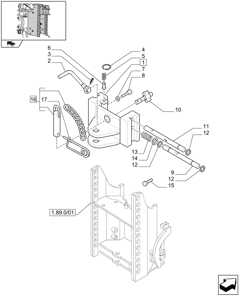 Схема запчастей Case IH FARMALL 105V - (1.89.0/05) - FIXED HOOK, CAT. "C", (VERTICAL ADJUST SLIDING) (29MM HOLE) (VAR.331891) (09) - IMPLEMENT LIFT