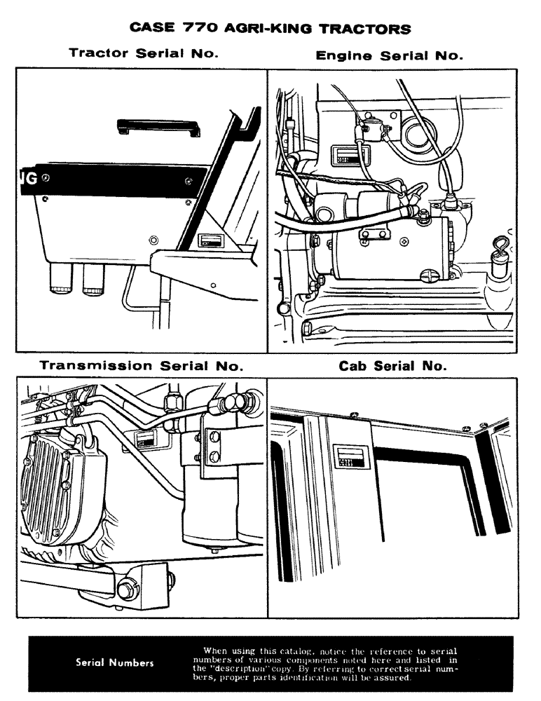 Схема запчастей Case IH 770 - (002) - TRACTOR SERIAL NO., ENGINE SERIAL NO., TRANSMISSION SERIAL NO., CAB SERIAL NO. (00) - PICTORIAL INDEX