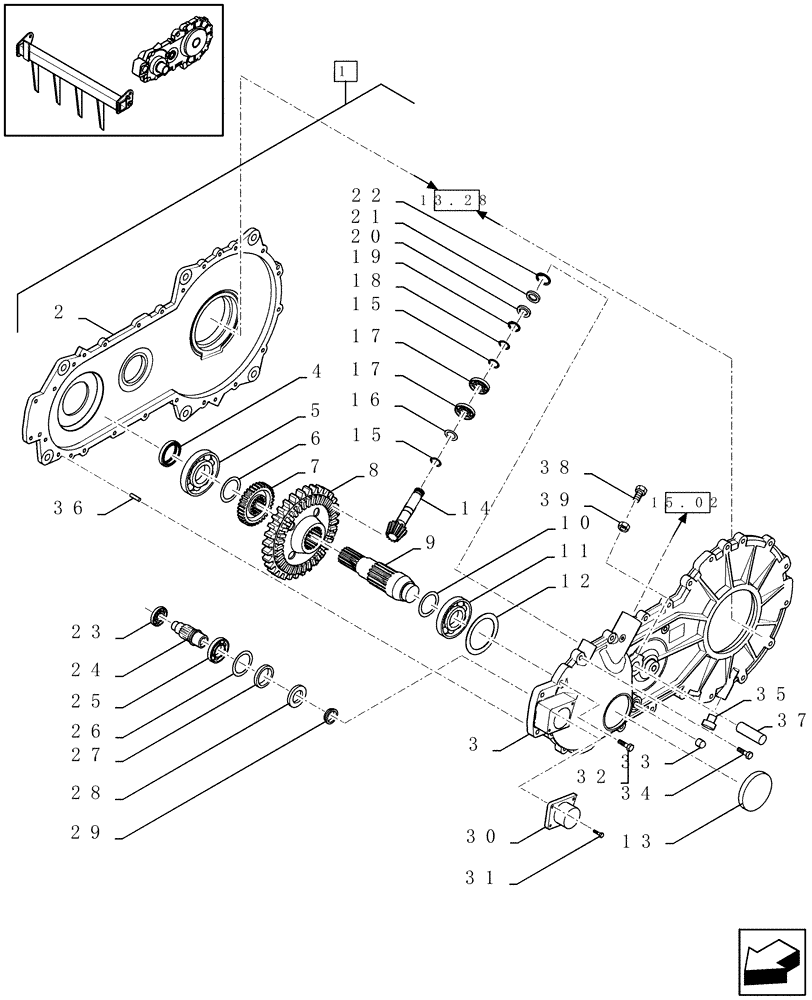 Схема запчастей Case IH LBX331S - (13.27[01]) - SHUTTLE FEEDER, GEARBOX, FRONT (13) - FEEDER