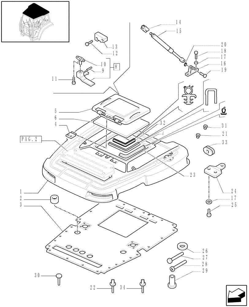 Схема запчастей Case IH JX70U - (1.94.0[01]) - CAB WITH ESCAPE HATCH - CAB, ROOF, OPENING AND INTERNAL TRIMMING (10) - OPERATORS PLATFORM/CAB