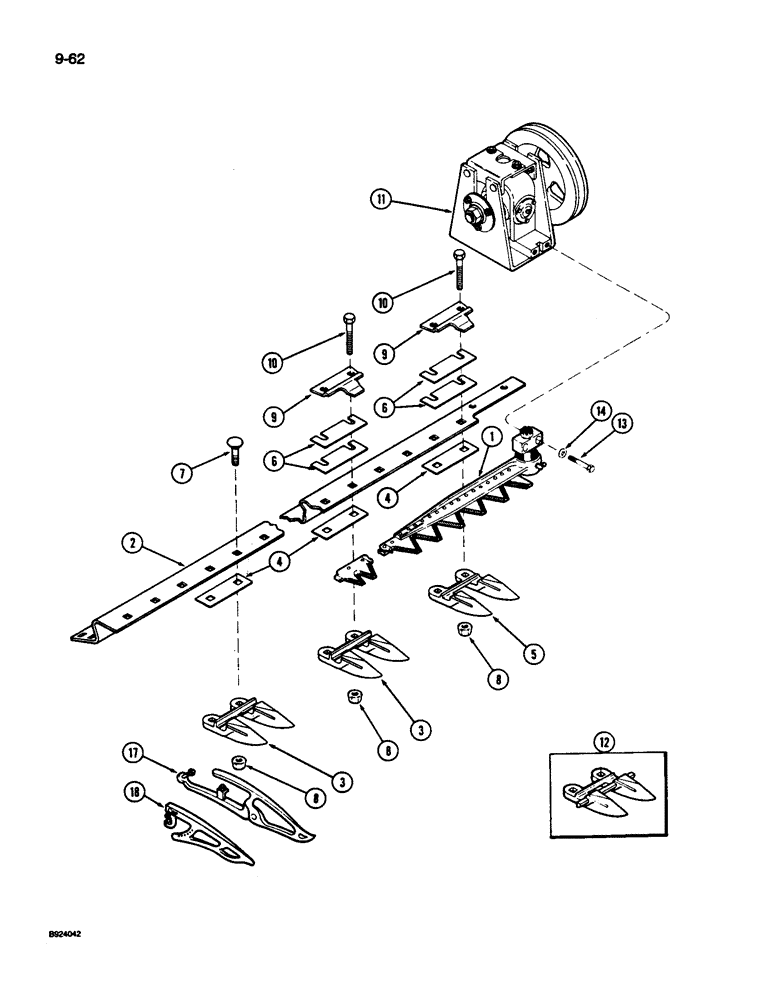 Схема запчастей Case IH 1010 - (9-062) - KNIFE GUARDS AND CUTTER BAR, 3 INCH (58) - ATTACHMENTS/HEADERS