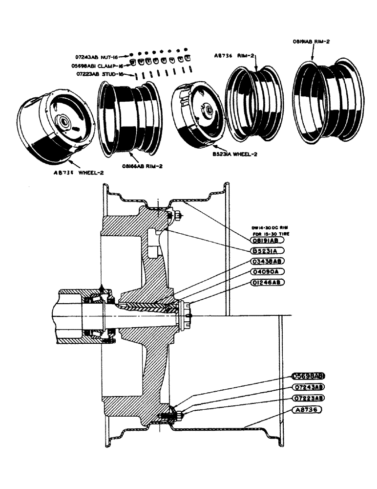 Схема запчастей Case IH 600-SERIES - (086) - REAR WHEELS, REAR WHEEL ASSEMBLY, REAR WHEELS FOR 14-30, 15-30 AND 18-26 TIRES (06) - POWER TRAIN