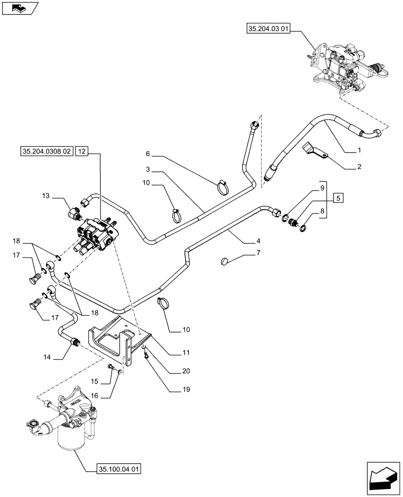 Схема запчастей Case IH FARMALL 75C - (35.204.0308[01]) - 2 MID MOUNT VALVES LESS TRAILER BRAKE VALVE - VALVES AND PIPES - ISO (VAR.330711 / 743572) (35) - HYDRAULIC SYSTEMS