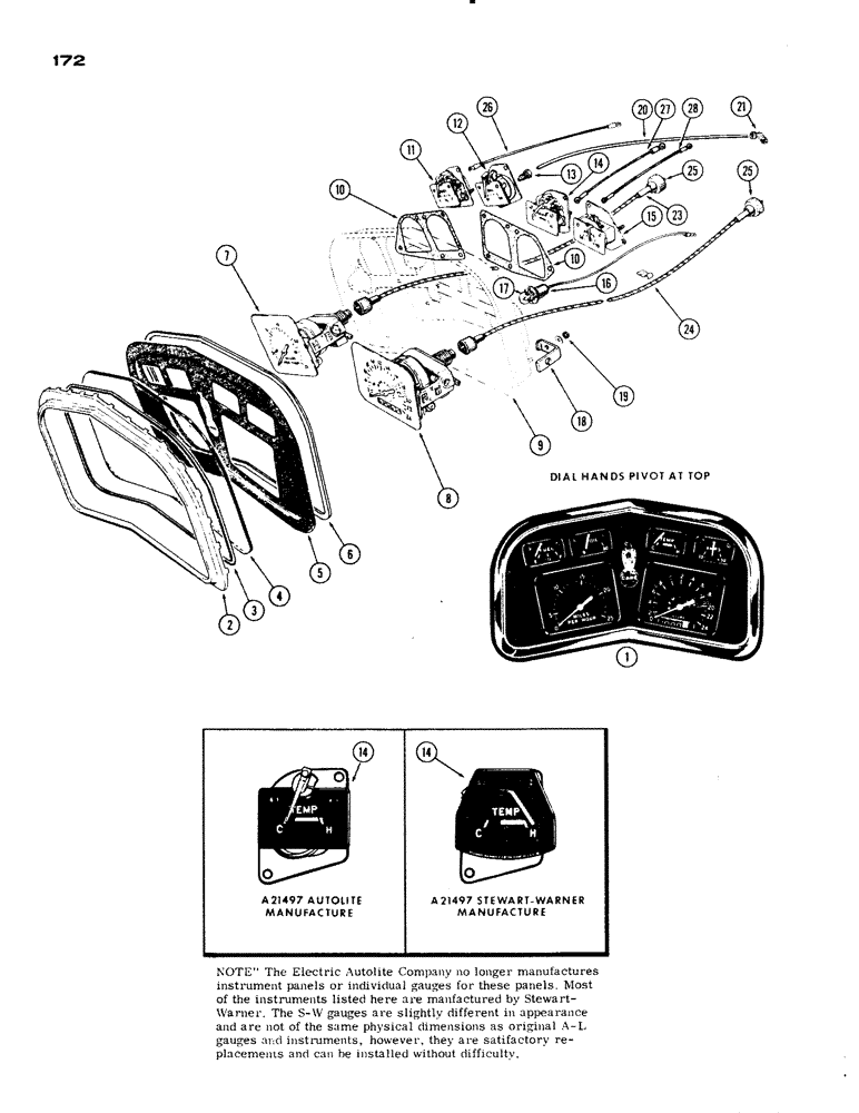 Схема запчастей Case IH 730 SERIES - (172) - INSTRUMENT CLUSTER, AUTO-LITE (04) - ELECTRICAL SYSTEMS