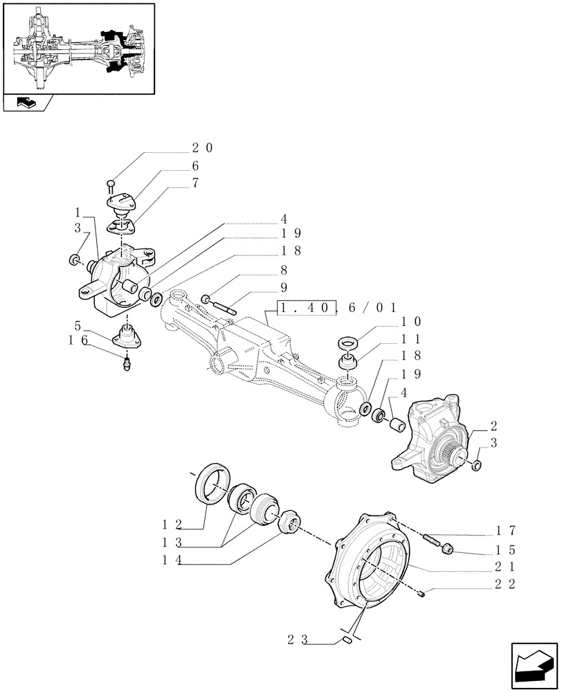 Схема запчастей Case IH PUMA 140 - (1.40.6/02[01]) - (CL.4) SUSPENDED FRONT AXLE W/MULTI-PLATE DIFF. LOCK AND ST. SENSOR - STEERING AXLES AND HUBS (VAR.330429) (04) - FRONT AXLE & STEERING