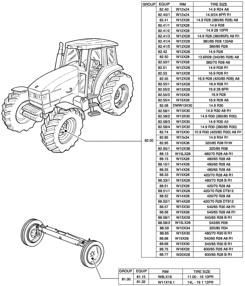 Схема запчастей Case IH MXM130 - (80.00[01]) - SEC. 11 - TRACTION (11) - WHEELS/TRACKS