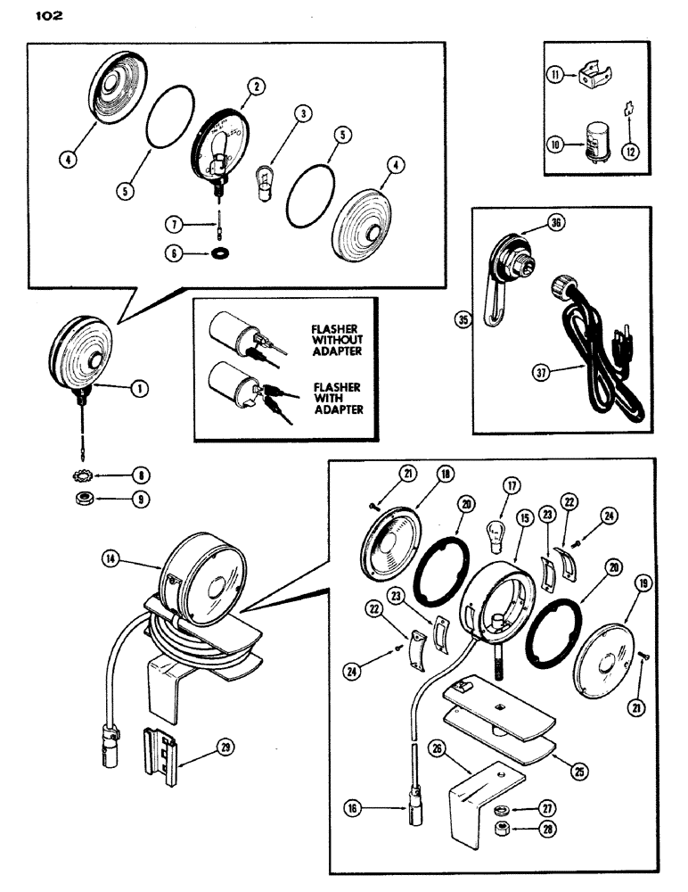 Схема запчастей Case IH 970 - (102) - ELECTRICAL ATTACHING PARTS, FLASHER ATTACHMENT (04) - ELECTRICAL SYSTEMS