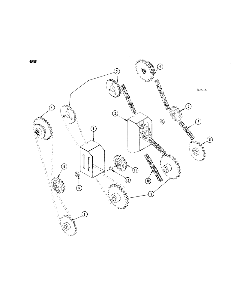 Схема запчастей Case IH 402 - (68) - ROLL AND GATHERING DRIVE IDLERS (58) - ATTACHMENTS/HEADERS