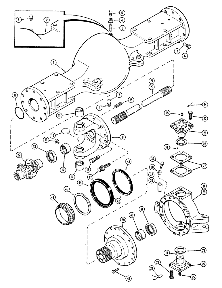 Схема запчастей Case IH 2470 - (102) - FRONT AXLE HOUSING, TRUNNION AND SPINDLE (05) - STEERING