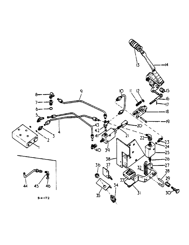 Схема запчастей Case IH 454 - (07-97) - FOOT SPEED CONTROLS, TUBES AND VALVES (04) - Drive Train