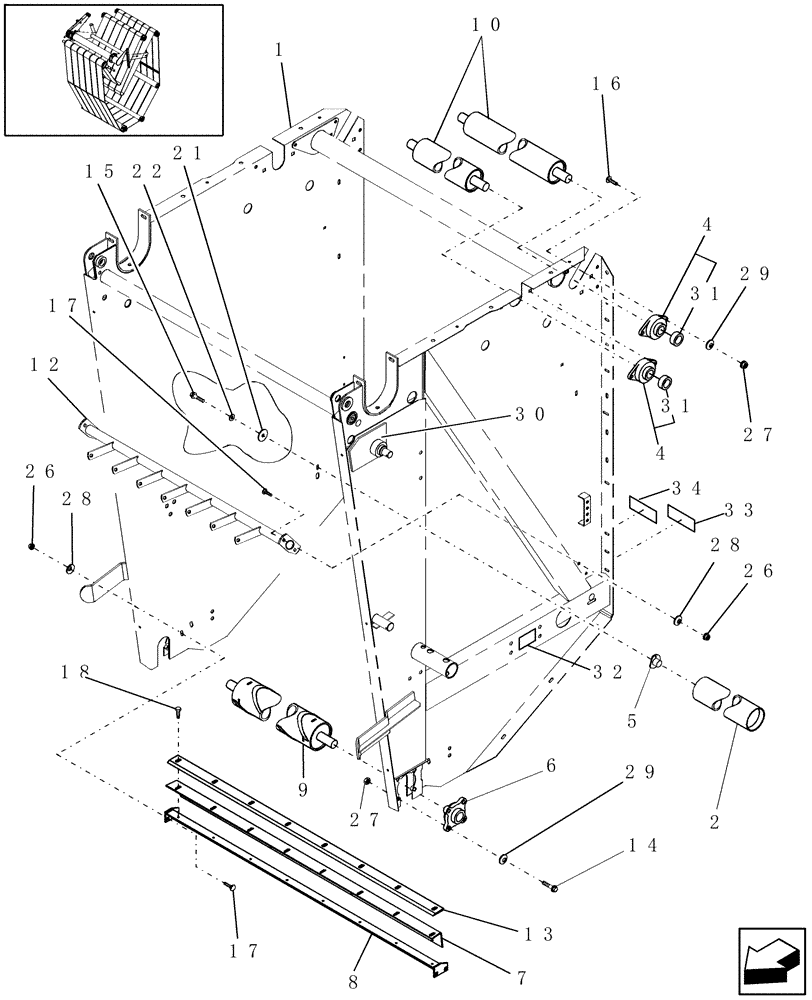 Схема запчастей Case IH RBX453 - (14.42) - TAILGATE & LOOP ROLLS (14) - BALE CHAMBER