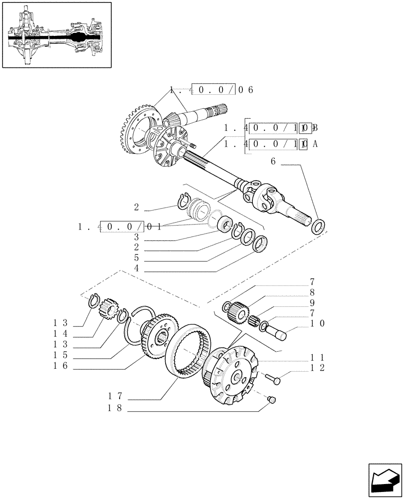 Схема запчастей Case IH PUMA 165 - (1.40.0/10) - 4WD FRONT AXLE - DIFFERENTIAL GEARS AND DIFFERENTIAL SHAFT (04) - FRONT AXLE & STEERING