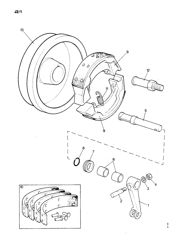 Схема запчастей Case IH 1190 - (J-02) - BRAKE SHOES AND DRUMS (5.1) - BRAKES