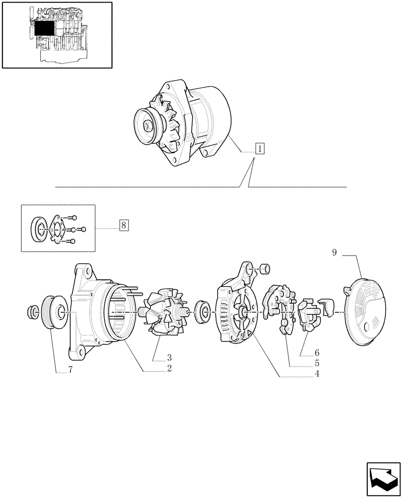 Схема запчастей Case IH JX95 - (0.40.0/01A) - ALTERNATOR (BEFORE S/N 13286) (01) - ENGINE