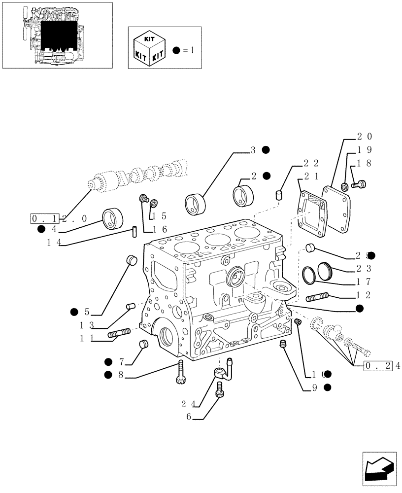 Схема запчастей Case IH JX65 - (0.04.0/01[02]) - CRANKCASE AND CYLINDERS (AFTER S/N 13287) (01) - ENGINE