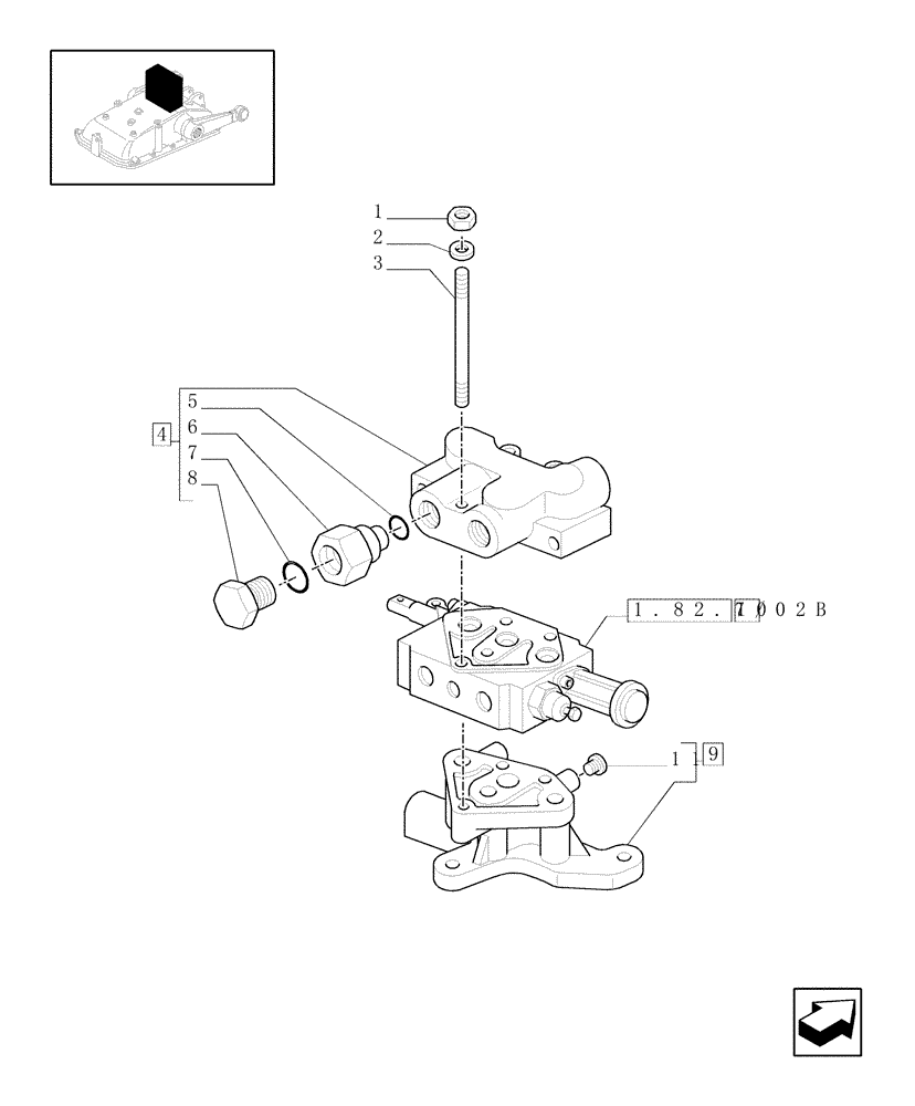 Схема запчастей Case IH JX1095C - (1.82.7/02[03]) - (VAR.025) 1 REAR REMOTE VALVE FOR MID-MOUNT AND MDC - REMOTE VALVES - D5484 (07) - HYDRAULIC SYSTEM